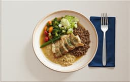 Pirão de Peixe (Thick Cassava Flour Porridge with Fish Broth) with Brown Rice, Vegetables, and Fresh Salad