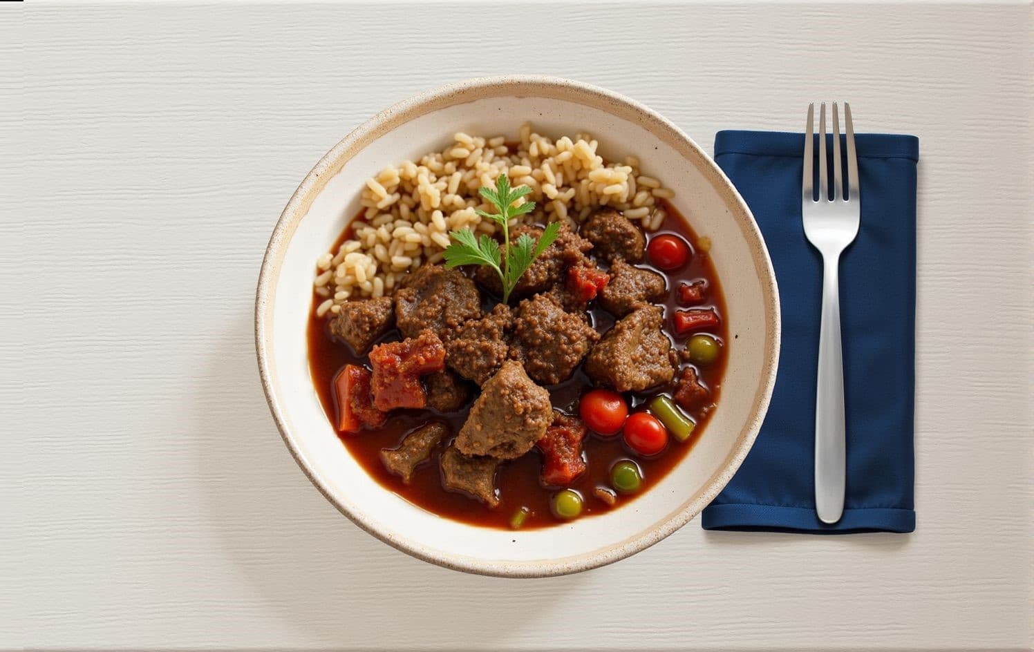 Sarapatel - Estofado de hígado y sangre de cerdo con especias, servido con arroz integral